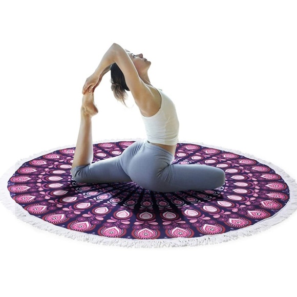 Purple Floral Mandala Beach/Pool Towel/Room Dorm Mat for Teens/College/Decor - Picture 4 of 8